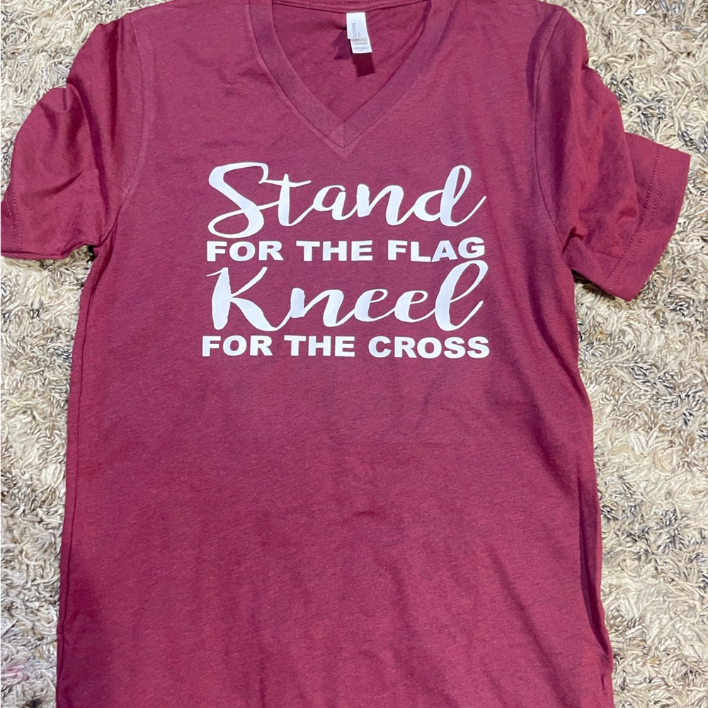 V Neck Size Small Stand for the Flag, Kneel for the Cross